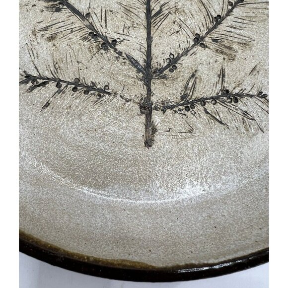 E.J. Studio Art Pottery Tray, Plate Hand Painted, Pine Tree 7.75X1'' - Picture 3 of 11